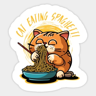 Cat eating spaghetti Sticker